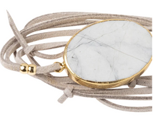 Load image into Gallery viewer, Suede Stone Wrap - Howlite /Gold /Stone of Harmony  - Bracelet/Necklace