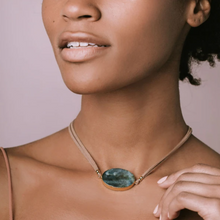 Load image into Gallery viewer, Suede Stone Wrap - Labradorite / Gold / Stone of Magic  - Bracelet/Necklace