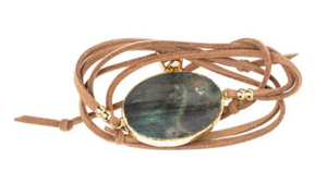 Suede Stone Wrap - Labradorite / Gold / Stone of Magic  - Bracelet/Necklace