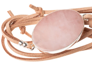 Suede Stone Wrap - Rose Quartz / Silver /Stone of the Heart  - Bracelet/Necklace
