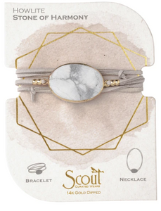 Suede Stone Wrap - Howlite /Gold /Stone of Harmony  - Bracelet/Necklace