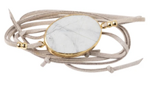 Load image into Gallery viewer, Suede Stone Wrap - Howlite /Gold /Stone of Harmony  - Bracelet/Necklace