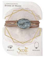 Load image into Gallery viewer, Suede Stone Wrap - Labradorite / Gold / Stone of Magic  - Bracelet/Necklace