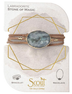 Suede Stone Wrap - Labradorite / Gold / Stone of Magic  - Bracelet/Necklace